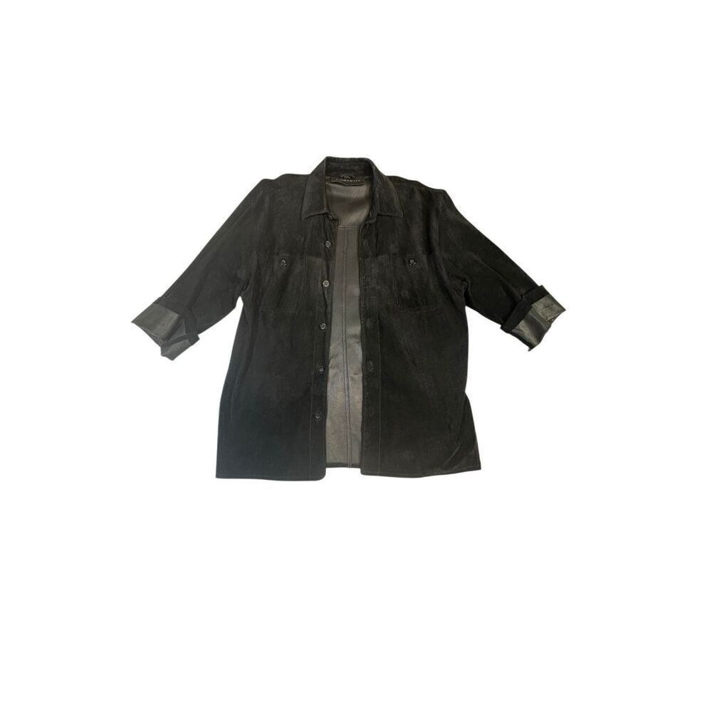 Claiborne Leather Shacket Womens L Black Button Up Vintage